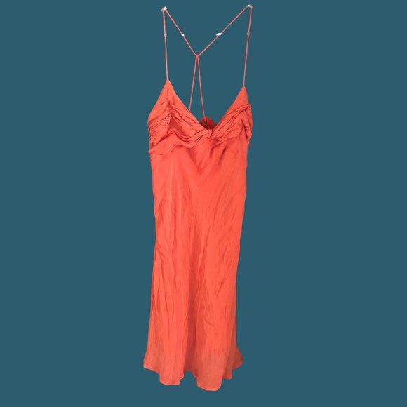 Anthropologie Twist Front Slip Mini Dress Orange Size 10 - Picture 4 of 9